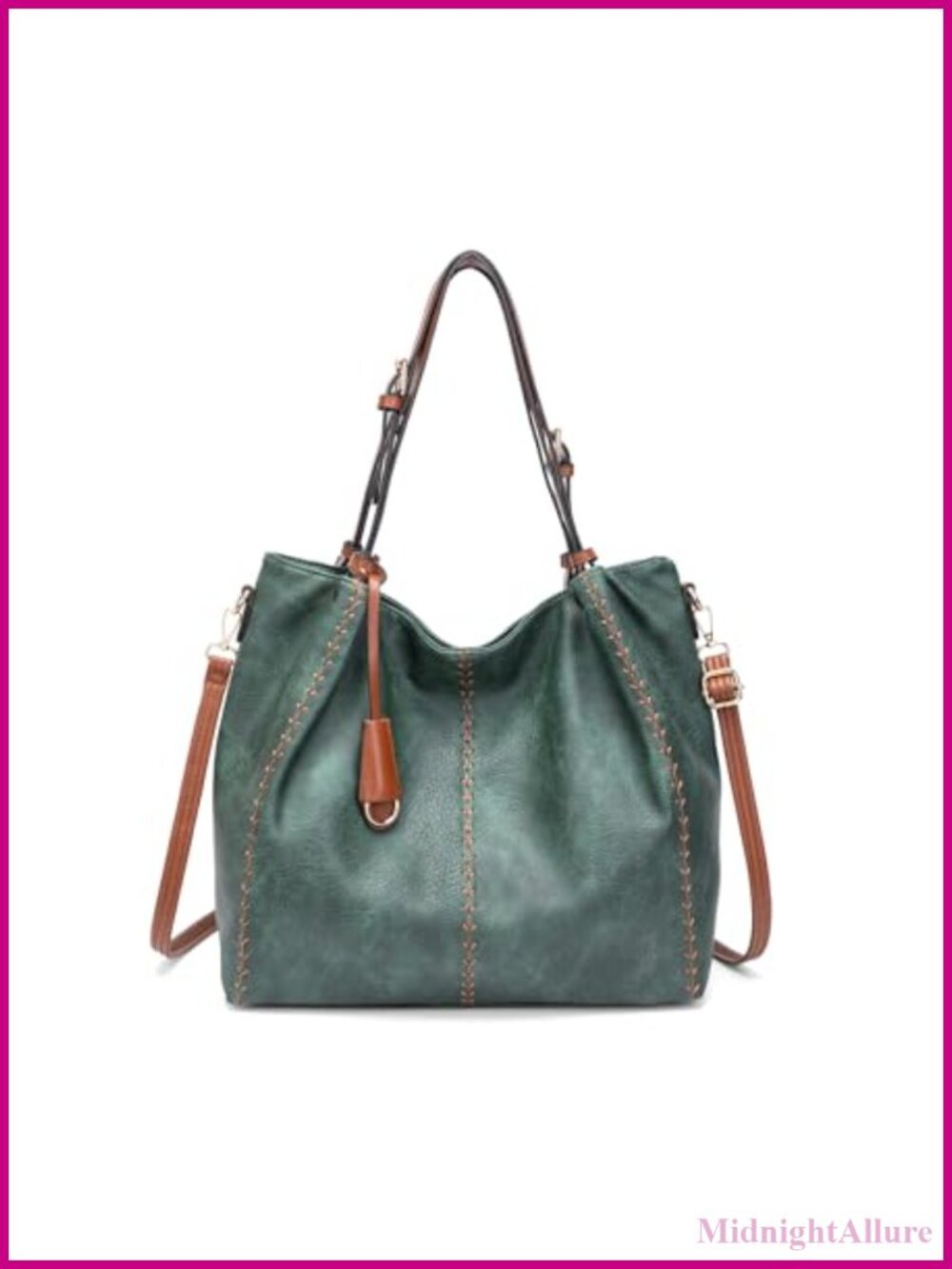 PU Leather Hobo Shoulder Bag Bucket Tote Rivet Detail Purse